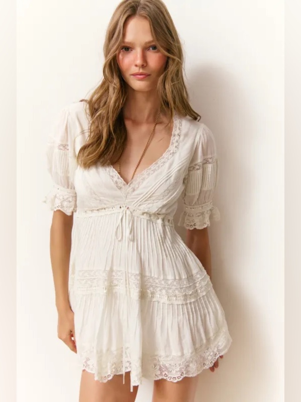 LoveShackFancy Lilas Cotton Mini Dress in Off White - 0